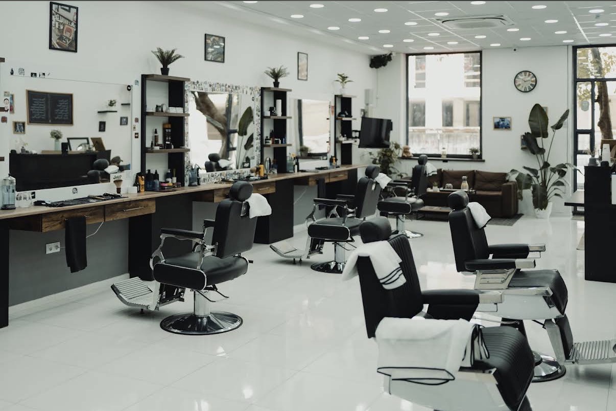 Interior of JOKER Barbershop in Tbilisi with classic barber chairs
